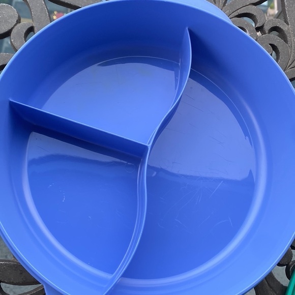 Tupperware - blue green 3 compartment storage microwaveable 3284C-3 W/Lid - Picture 9 of 11